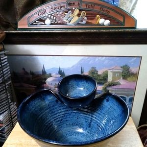 Karen Gray Handmade pottery chip and dip bowl 🆕NWOT,12"×8",Nice Gift. 🎁